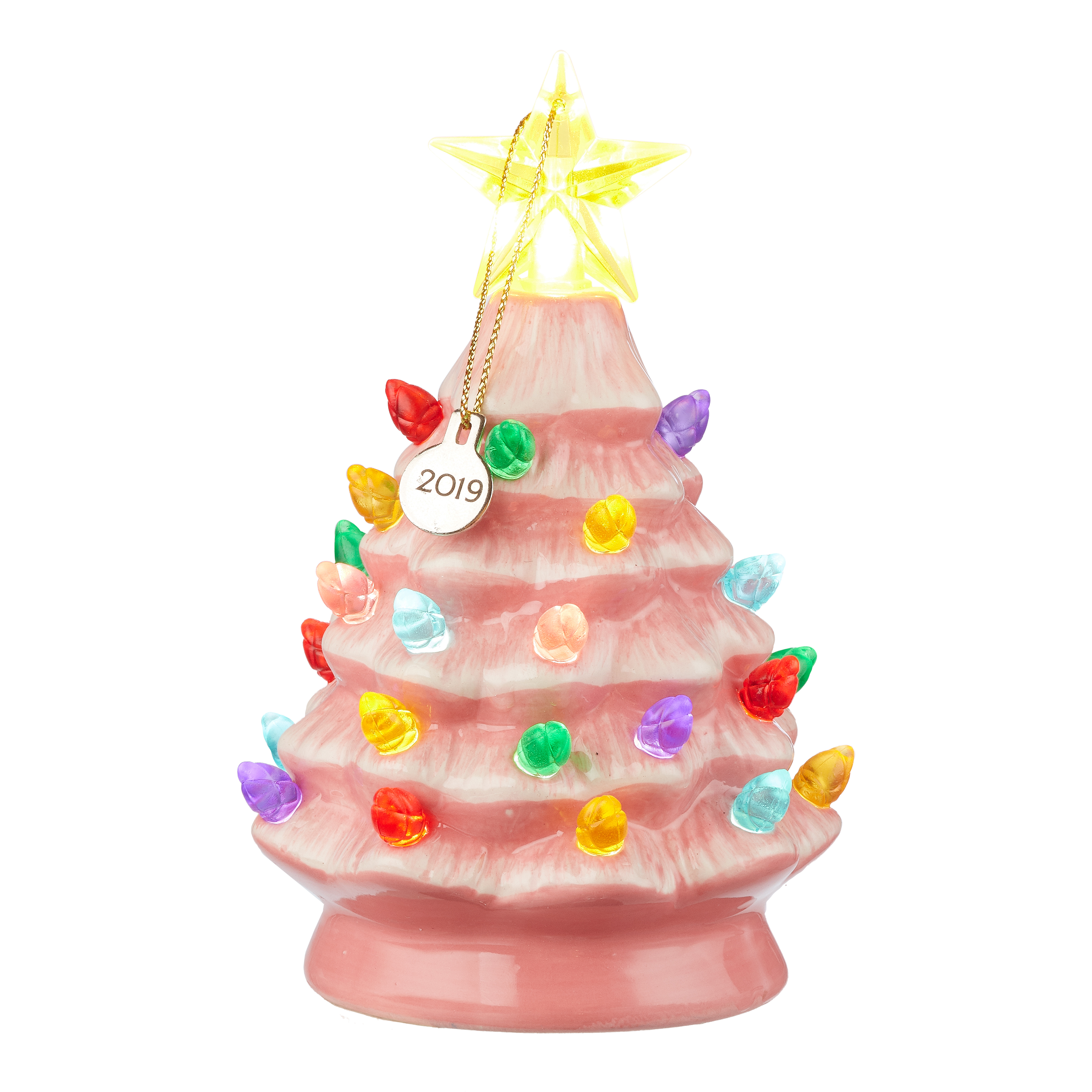 Holiday Time LightUp Ceramic Tabletop Christmas Tree, 5", Pink