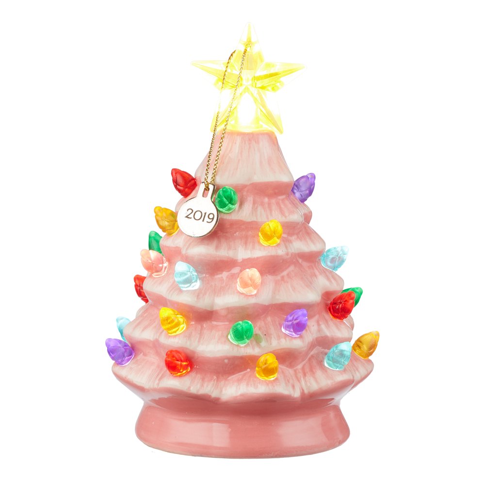 Holiday Time LightUp Ceramic Tabletop Christmas Tree, 5", Pink