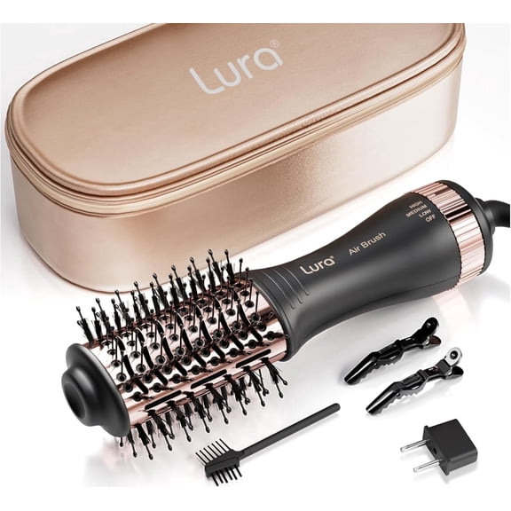 Lura Automatic Dual Voltage Hair Dryer Brush & Volumizer with European Plug,Travel Hair Blow Dryer Brush with Travel Bag Black