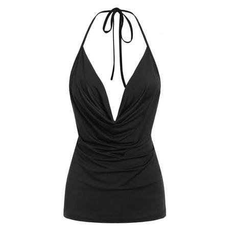 Drape Neck Halter - Women's Halter Neck Draped Front Open Back Top