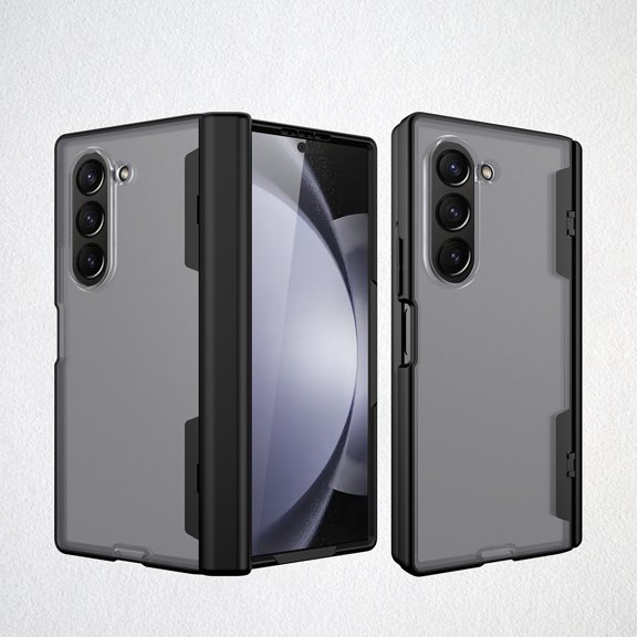 ELEHOLD Full Body Case for Samsung Galaxy Z Fold 6, Translucent Hard Shockproof Hinge Protection Case Built-in HD Screen Protector,Black