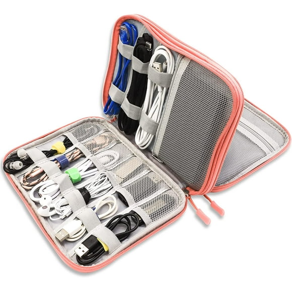 UTAH-Cable Organizer Bag, Portable Travel Cord Organizer case, All in One Waterproof Electronics Accessories Storage Bag for Cables, Chargers, Earphones, Hard Drives, 9.6 x 6.9 inch (Pink)