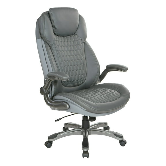Office Star Products Executive High Back Chair with Grey Bonded Leather and Flip Arms