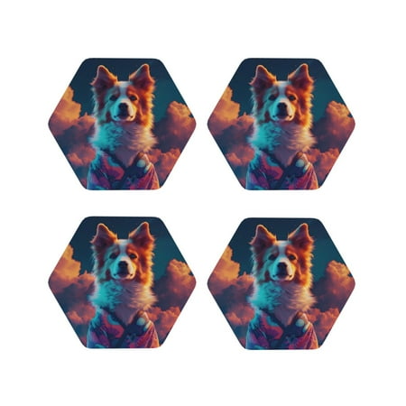 

Leather Coasters with Heat-resistant for Drinks Starry Sky White Cloud Puppy -标题2 Hexagon