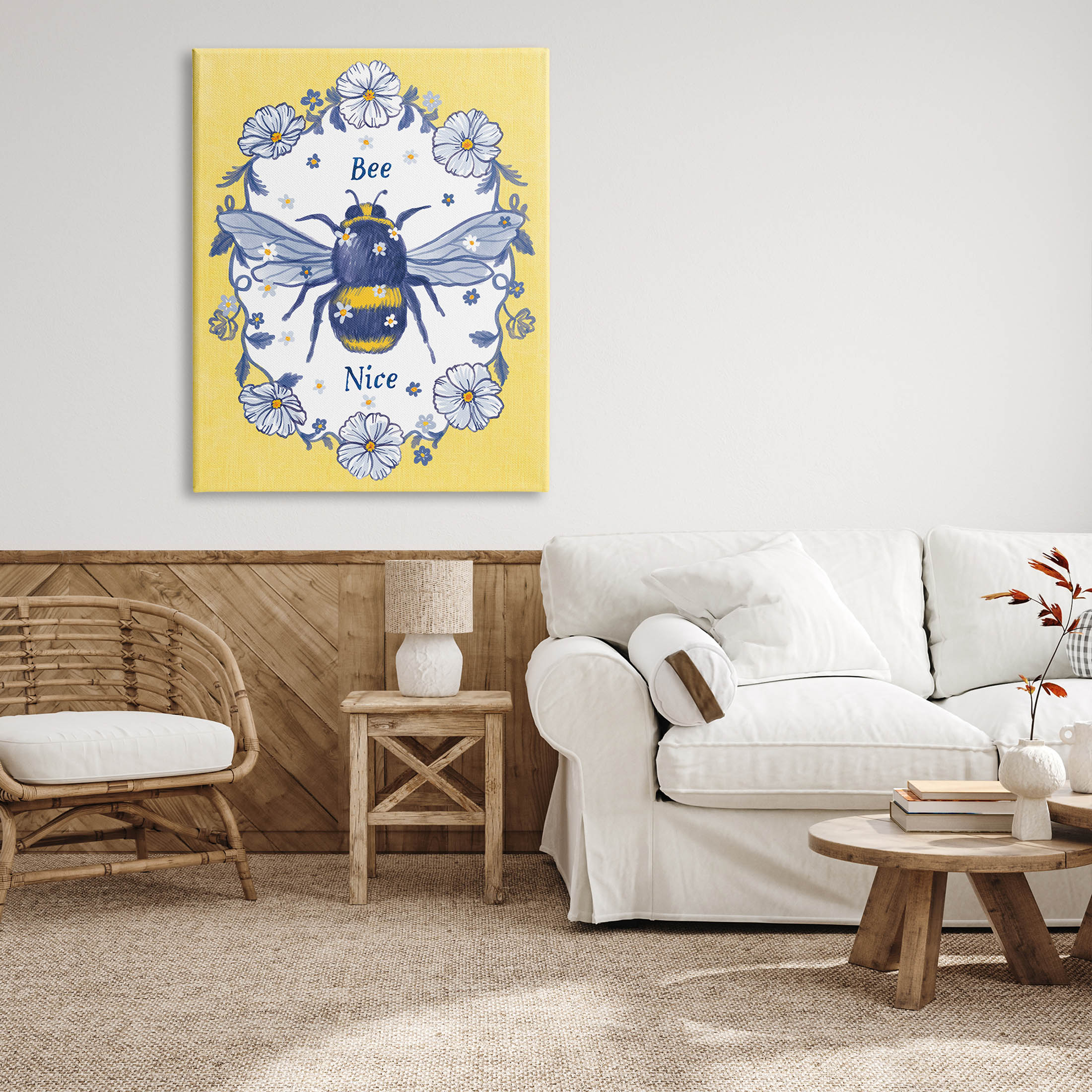 Bee Nice Floral Insect Wreath Animals & Insects Graphic Art Gallery Wrapped Canvas Print Wall Art