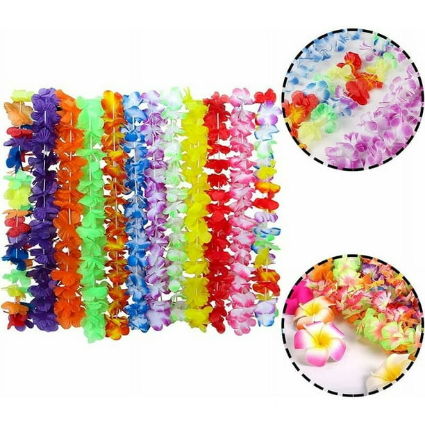 12 Collares De Flores Hawaianas – Guirnaldas De Poliéster Multicolor Para Fiestas De Playa, Luau Y Celebraciones Temáticas