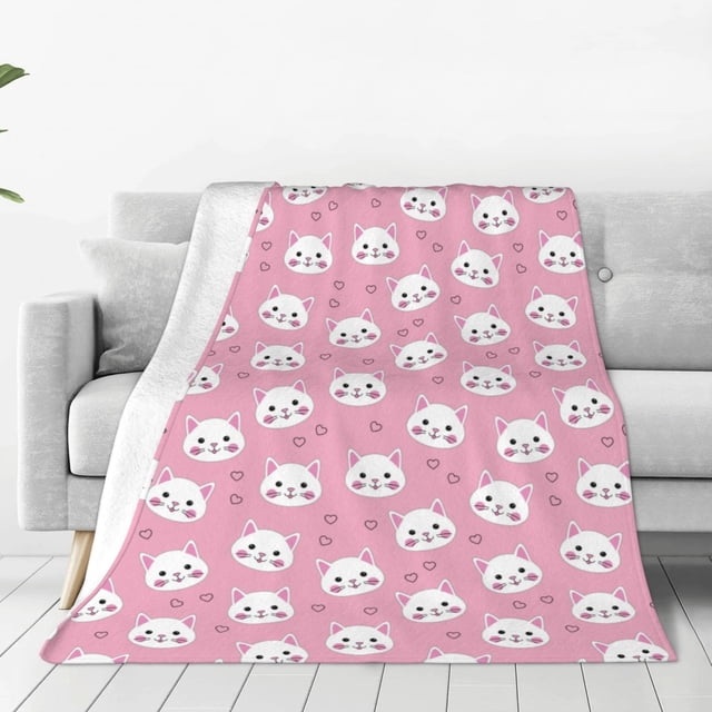 KLL Cute Cat Pattern Fleece Throw Blanket,Fleece Throw Blankets for Couch & Bed All Season Use-80"x60"