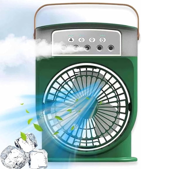 Leeye Portable Ice Fan Air Cooler, USB Desktop Evaporative Cooler with Mist Spray and LED Night Light, Rechargeable Personal Air Conditioner for Home Office