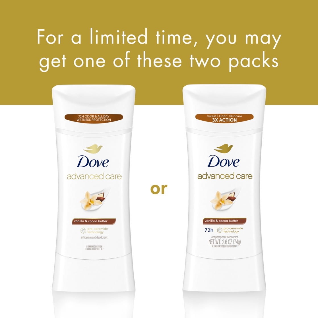 Dove Advanced Care Antiperspirant Deodorant Stick Vanilla & Cocoa Butter 2.6 oz
