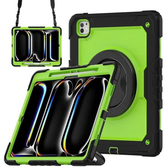 Case for iPad Pro 13 Inch M4 7th Generation 2024 A2925 A2926 A3007 with Built-in Screen Protector, 360° Rotating Stand, Pencil Holder, Adjustable Shoulder Strap, Pencil Holder
