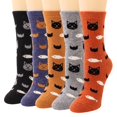 thumbnail image 3 of Calcetines de lana con estampado de gato y animales para mujer, calcetín cálido, grueso y acogedor, informal, para invierno, 5 pares, 3 of 3