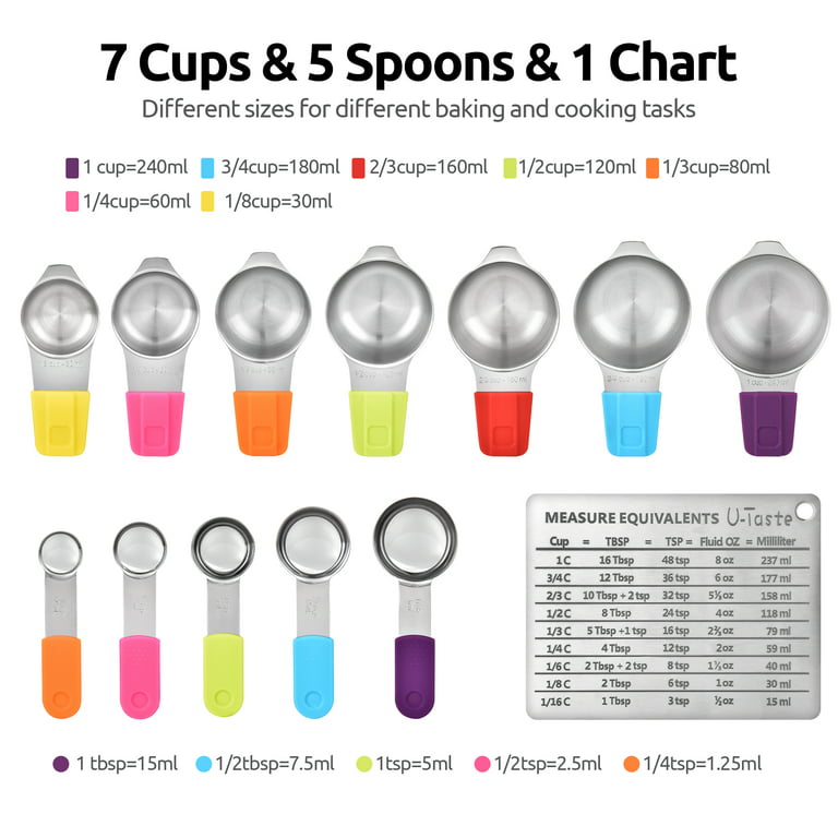 U-Taste 18/8 Stainless Steel Magnetic Measuring Cups and Spoons Set of 13  (Multicolors) 