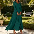 thumbnail image 2 of Nowekniz Women's Solid V Neck Maxi Dress Elegant A-Line Long Flowy Dress For Wedding Guest Cocktail Party Formal, 2 of 6