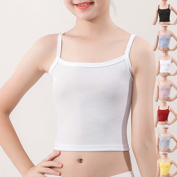 oelaio Camisole Tank Tops Girls Spaghetti Strap Sleeveless Cropped Undershirts Seamless Camis Dance Yoga Sports Training Bra Red 130