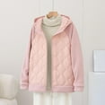 thumbnail image 2 of Womens Quilted Puffer Jackets Lightweight Winter Warm Hooded Textured Full Zip Sweatshirts Casual Athletic Outdoor Tops (L, Pink), 2 of 3
