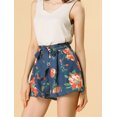 thumbnail image 2 of Pantalones cortos de verano de playa con cintura alta con lazo elástico estampado para mujer Naranja azul M, 2 of 6