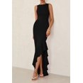 thumbnail image 3 of Vestido largo PRETTYGARDEN 2025, sin mangas, con volantes, sirena, negro, 3 of 9