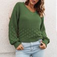 thumbnail image 2 of IROINNID Womens Sweater V-Neck Pullover Sweater Solid Color Casual Mid-Length Long Sleeve Three-Dimensional Feather Sweater Knitted Lantern Tops Blouse, 2 of 6