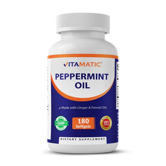 Vitamatic Peppermint Oil Gel with Ginger & Fennel Oils, 550mg per Serving, 180 Softgels