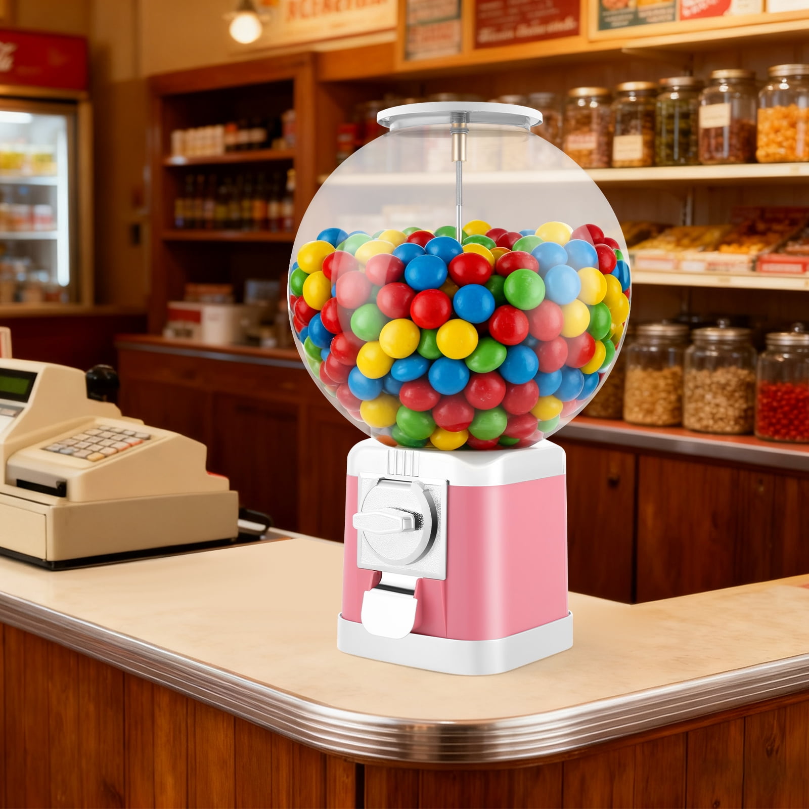 Gumball Machine, 1.26Inch Big Capsule Toy Vending Machine w/Key, Commercial Large Gumball Bank Candy Vending Machine Capacity 500Pcs,Bubble Capsule Toys Dispenser Vending Machine for Game Halls