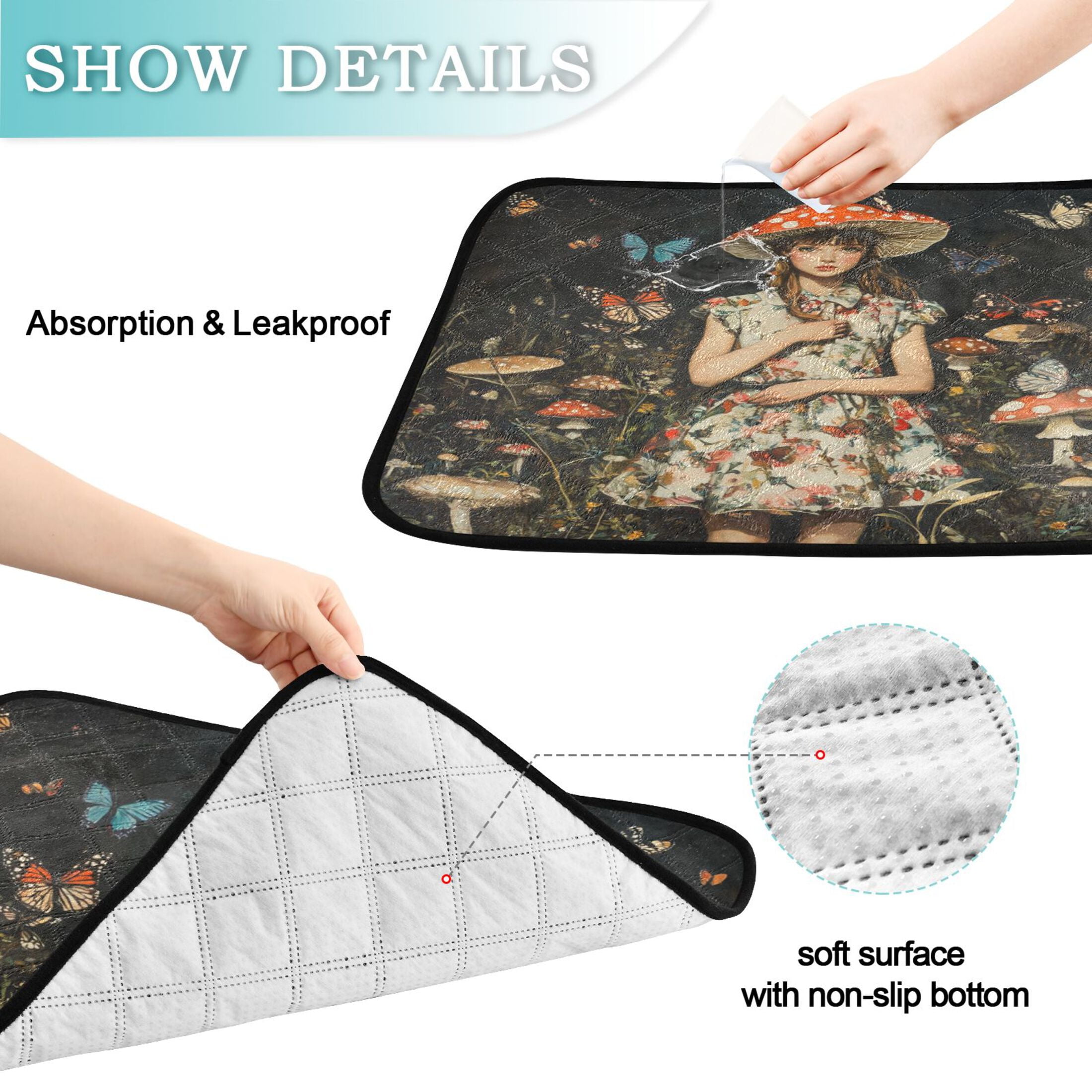Qxltty Lass Surrounded by Butterflies Cat litter Pads Pet Set of 2 Diaper Mats Center Anti-leakage Layer Absorbent Soft and Comfortable