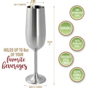 Unbreakable 8 Oz Stainless Steel Champagne Flutes (4 Pk)- Large Stemmed Matte Silver Champagne Glasses - Reusable Indoor Outdoor Drinkware- Keeps Drink Cool for Longer- Graduation Gift