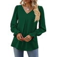 thumbnail image 3 of MORTTIC Women's Long Sleeve V-Neck Tunic Top - Dressy Casual Chiffon Blouse for Office Work and Everyday Wear, Green, XXL, 3 of 6