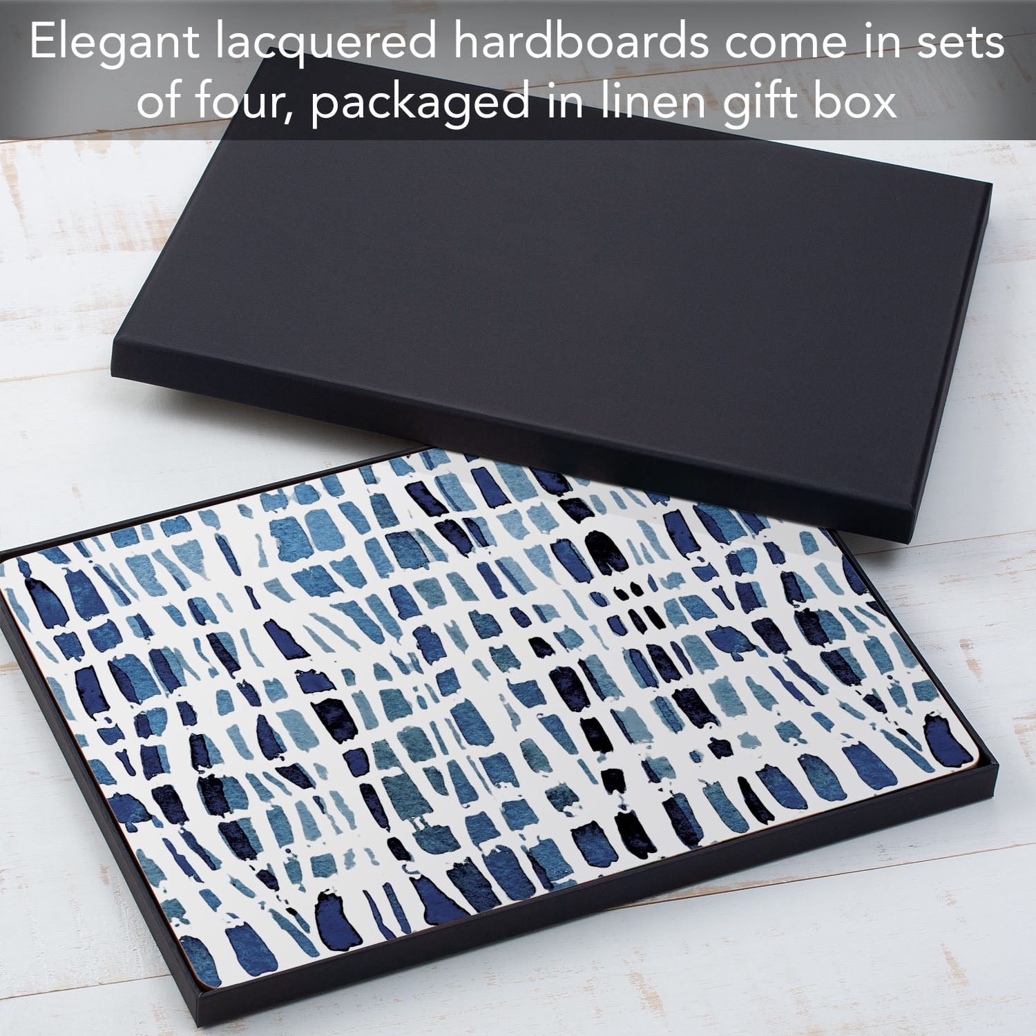 CounterArt "Indigo Wavy Lines" Hardboard Tabletop Placemats 4-Pack