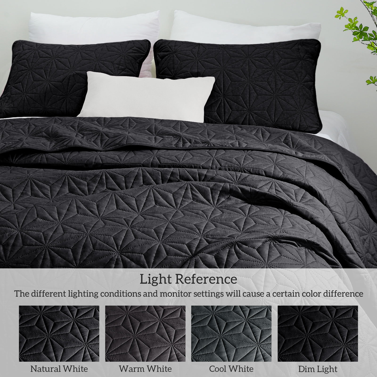 Whale Flotilla Microfiber California King 104"x 112" Quilt Set Lightweight Quilted Bedspreads Coverlets Set with Stars Pattern, Black