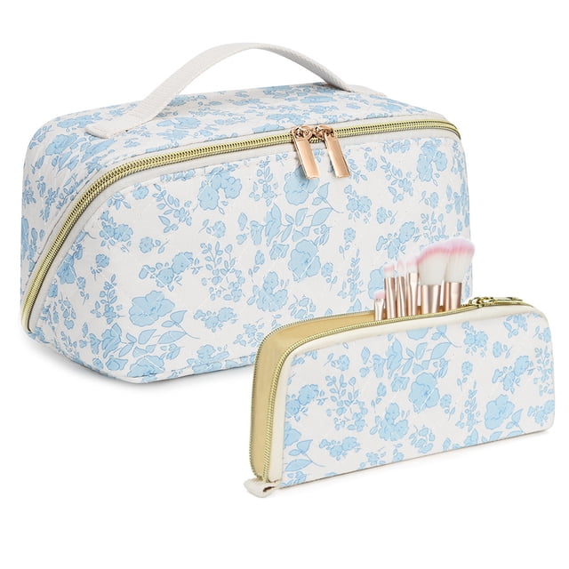 Neceser Maquillaje Floral 2 Piezas Portátil Gran Capacidad Pil Algodón (A)