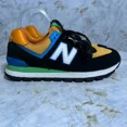 thumbnail image 1 of New Balance 574 Men's Size 8 Shoes Black Yellow Suede Classic Low Top Sneakers, 1 of 6