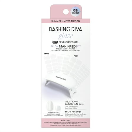 Dashing Diva Glaze LED Semi-Cured Gel Salon Mani   Pedi Kit, Gel Nail Strips, Rice Milk, 55 Count