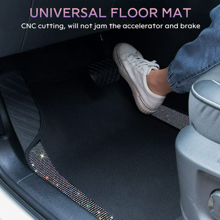 Car Floor Mats Universal Full Set Black Bling Carpet Leather