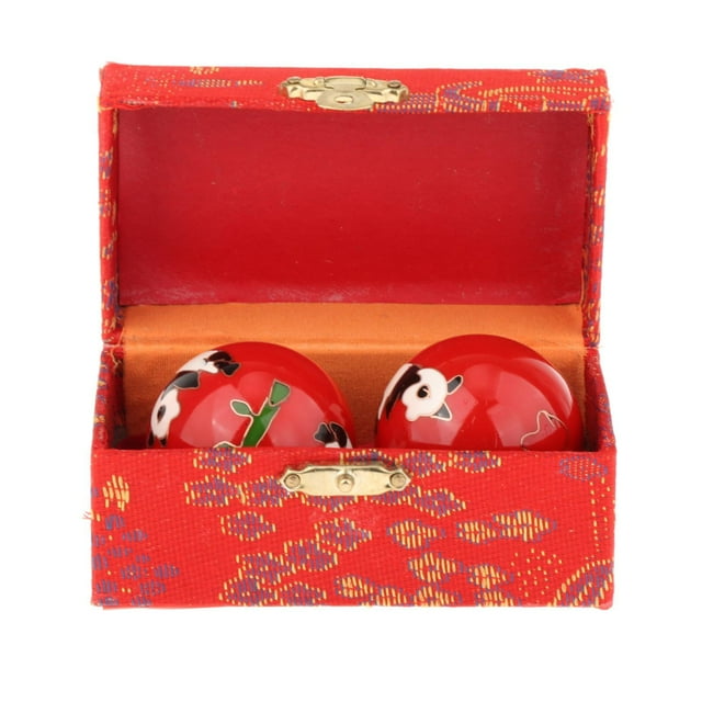 VONKY 2 Pcs Balles de Massage avec Rangement Boîte de Baoding pour Personnes d'Âge Moyen Gossips Panda Vert Rouge Diamètre 42mm