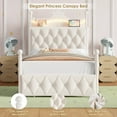 thumbnail image 5 of Hiphuta Twin Size Crown Canopy Bed with Power Outlet & LED, Upholstered Princess Beds with 4 Removable Posts, Twin Bed Frame, White, 5 of 9