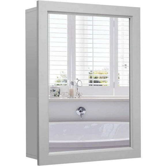 HYJY Mirrored Bathroom Cabinet, Wall Mount Storage Cabinet with Single Doors, Hanging Medicine Cabinet for Bathroom (Gray)