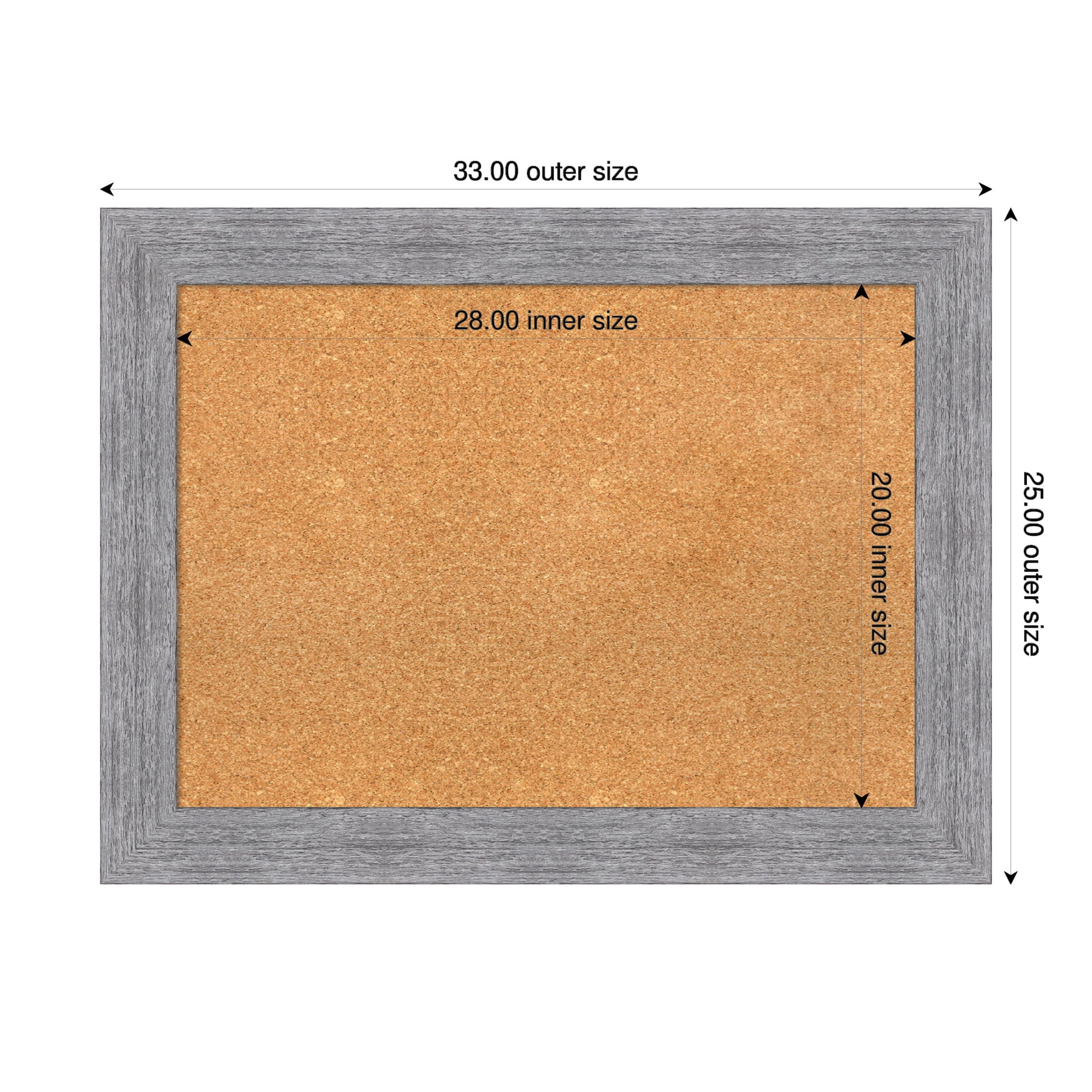 Amanti Art Natural Cork Board Framed Bark Rustic Grey Bulletin Board 33 in. x 25 in.
