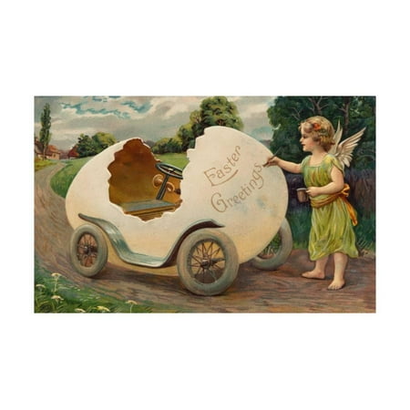 - Postcard of Cherub Painting Easter Vehicle Print Wall Art By Mark Rykoff