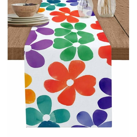 

Table Runner Dresser Scarf 14 x 72 Inch Spring Floral Watercolor Abstract Colorful Flowers Table Runners Non-Slip Heat Kitchen Dining Table Decor for Indoor Outdoor Home Party Decoration