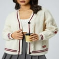 thumbnail image 1 of Women Sweet Knit Cardigan Long Sleeve V Neck Star Print Button Down Knitwear Fall Winter Sweater Red M, 1 of 8