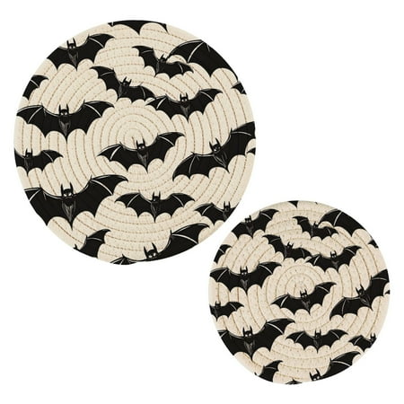 

Bats Halloween Pot Holders Set Trivets Hot Pads Cotton Mats for Cooking
