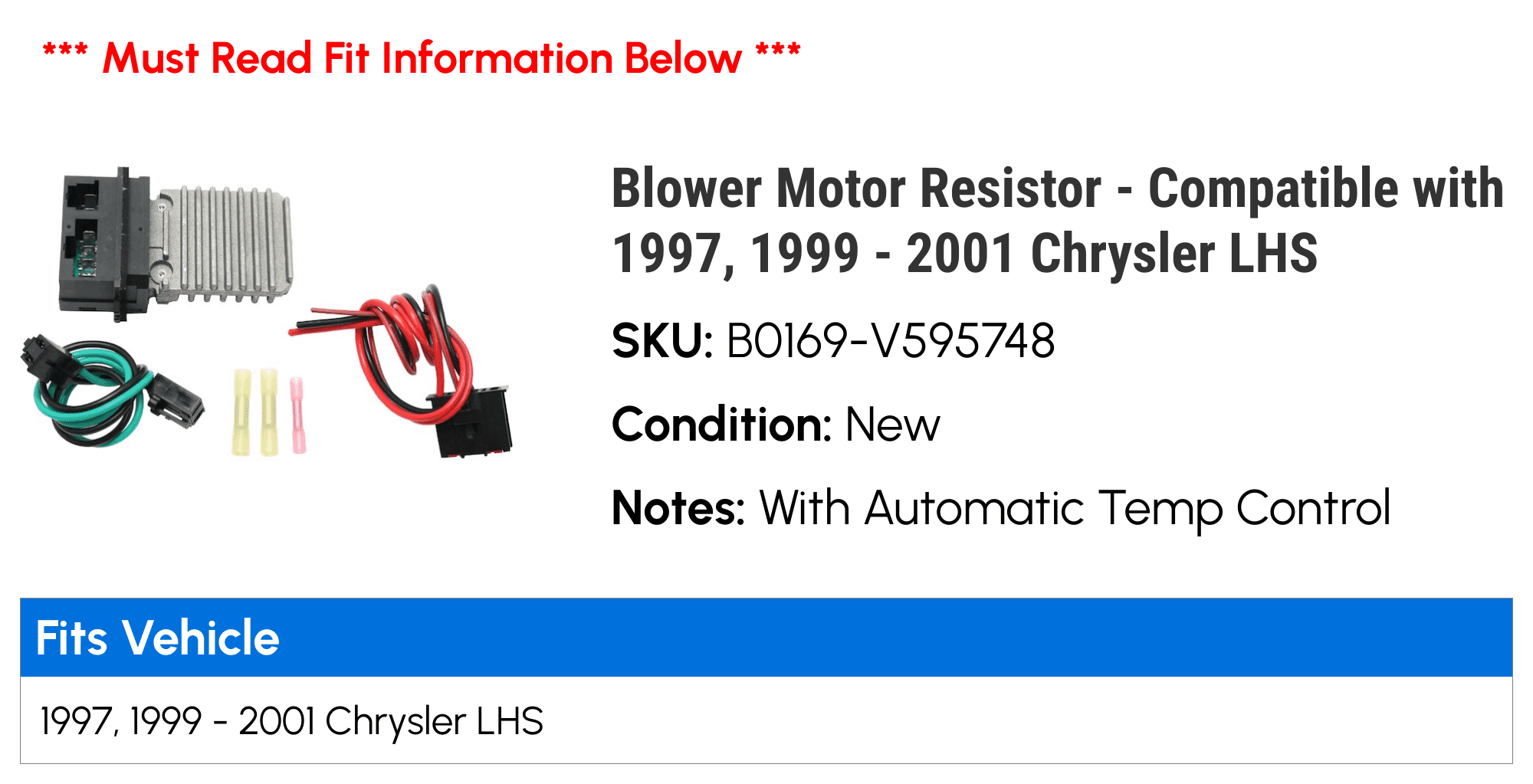 Blower Motor Resistor - Compatible with 1997, 1999 - 2001 Chrysler LHS 2000
