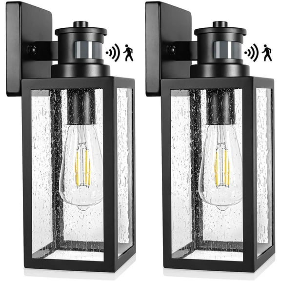 2 Pack Dusk to Dawn Outdoor Wall Lantern with Sensor,Wall Mount,Black
