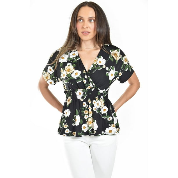 Blusa escote cruzado Roman Fashion /Juvenil, 6931 (Negro /Amarillo) negro M