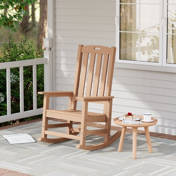 ACUEL Outdoor Rocking Chair,Pre-Assembled with Most Components for Effortless Installation,Teak color