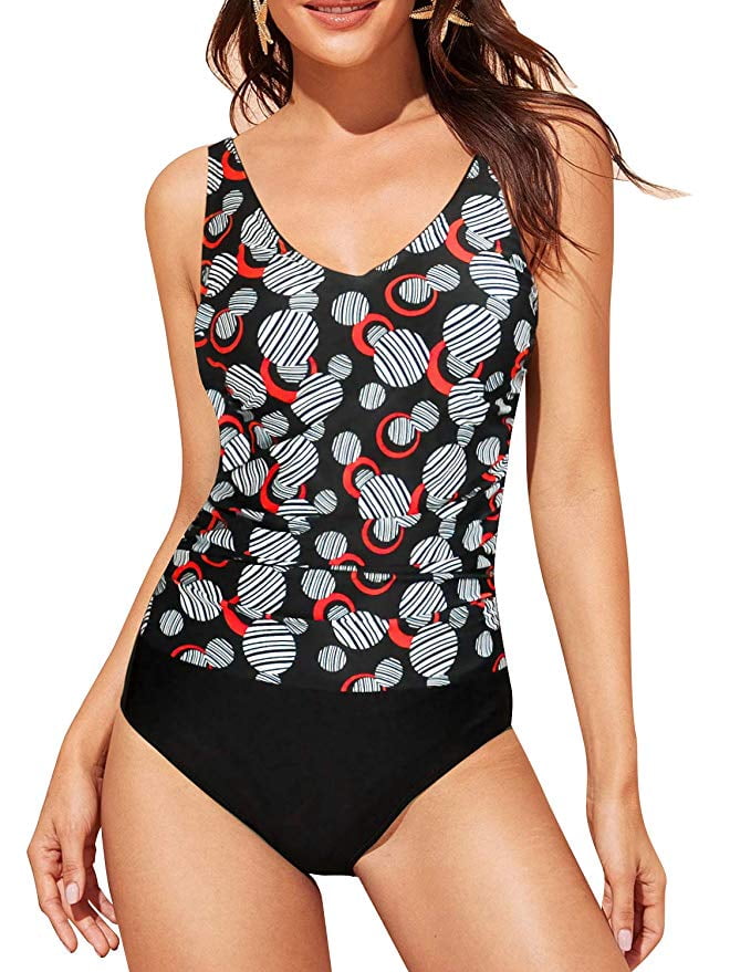 Women’s Tummy Control Padded Athletic Training Swimwear V Neck Slimming