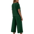 thumbnail image 7 of NMMUED Linen 2 Piece Set for Women Summer Women’s Cotton Linen 2 Piece Lounge Set Casual Breathable Short Sleeve Top Wide Leg Cropped Pants Relaxed Fit 2 Piece Lounge Set Dark Green S, 7 of 7