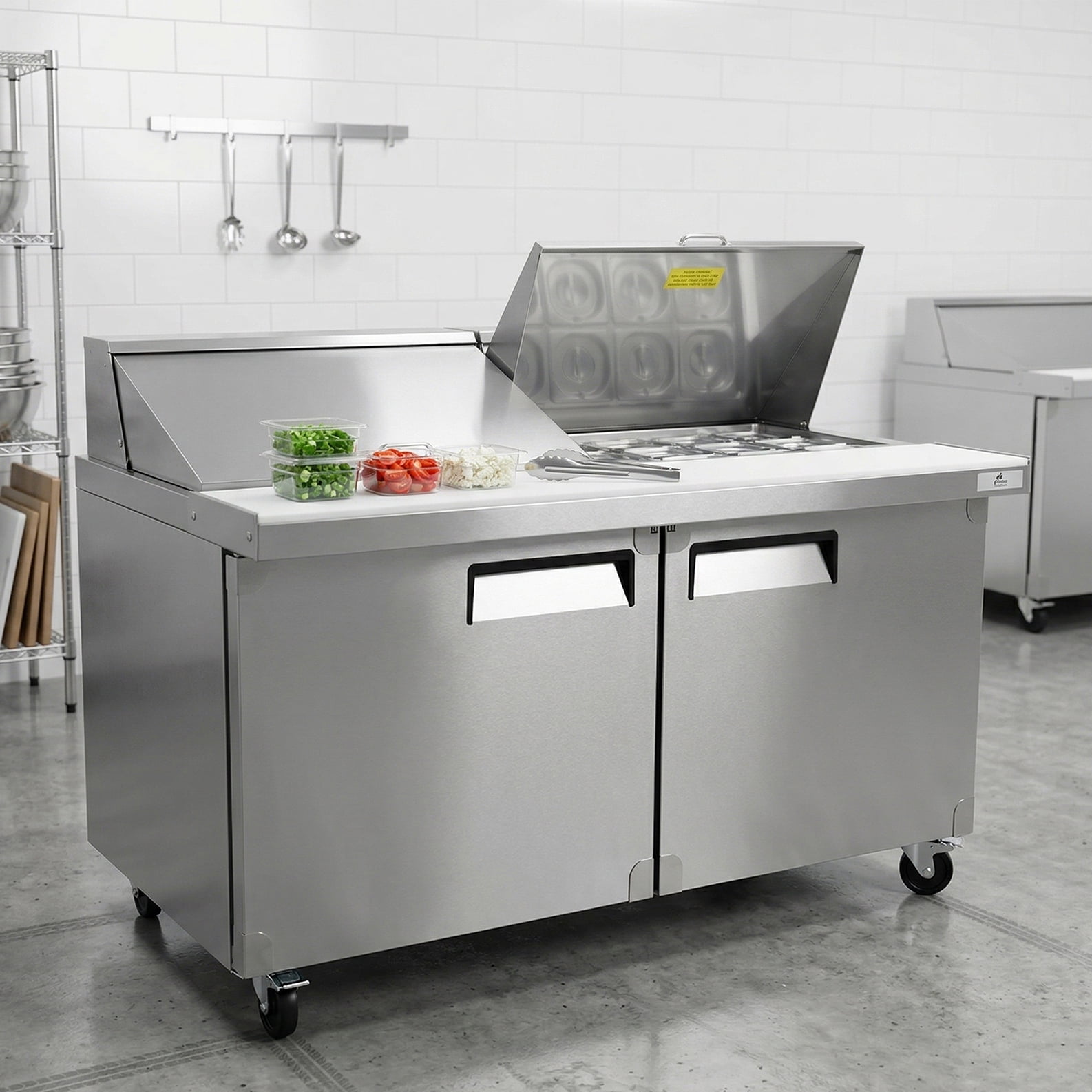 60" Mega Sandwich Prep Table Refrigerator, 18 Cu.Ft., 2-Door Commercial NSF Stainless Steel Food Prep Cooler