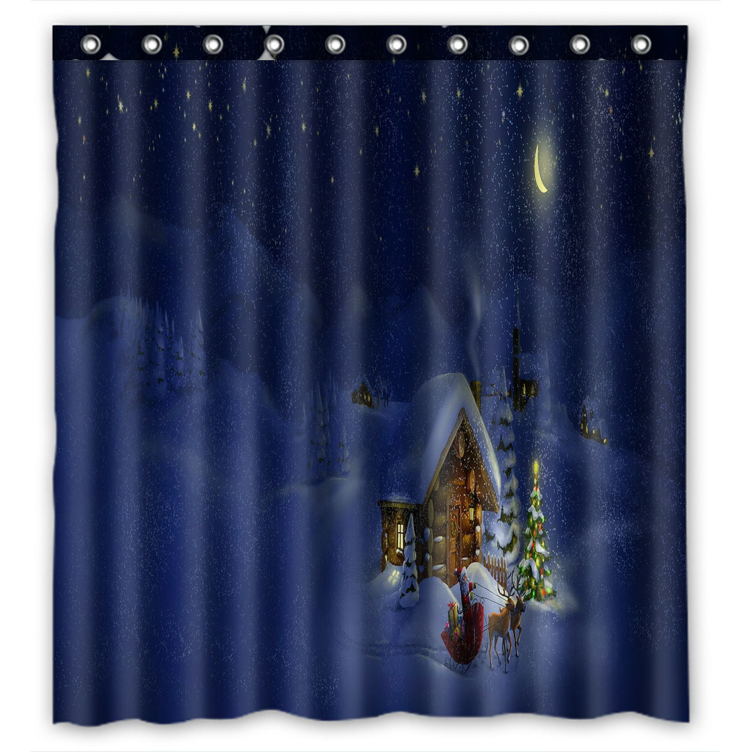 ABPHQTO Santa Claus Presentsdeers Log Cabin Christmas Tree Waterproof Polyester Shower Curtain