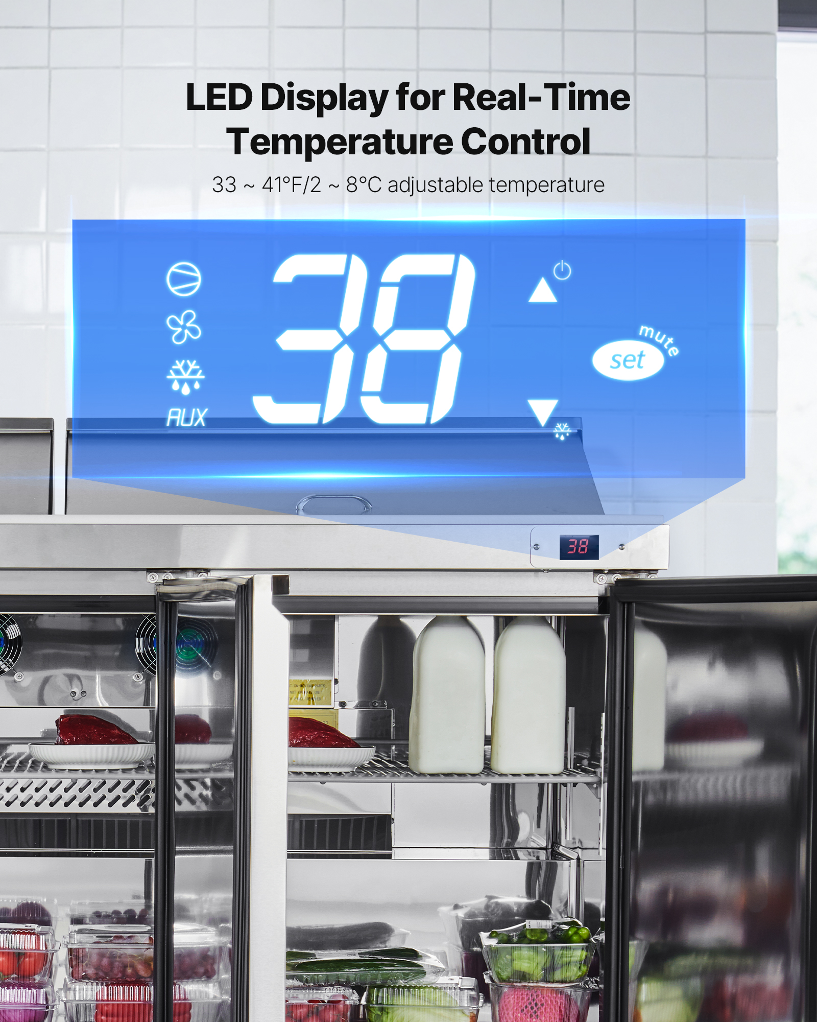 VEVOR 72"W Commercial Refrigerator, 18.7 Cu. Ft Sandwich Prep Refrigerated Table,Mega Top Food Prep Fridge with 18 Pans and Cutting Board,Stainless Steel Salad Prep Cooler for Restaurant,Food Truck